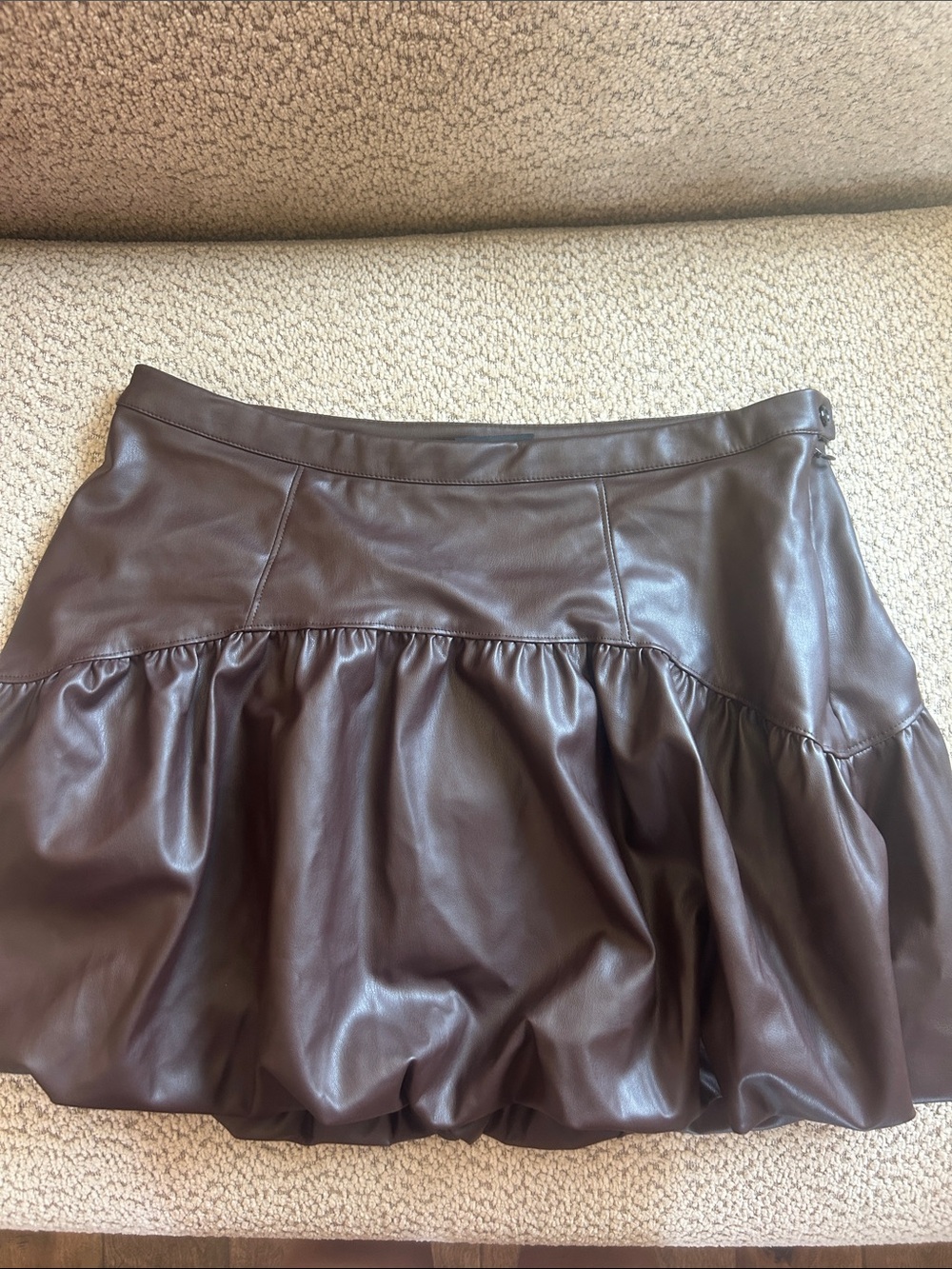 Faux Leather Bubble Skirt in Dark Brown